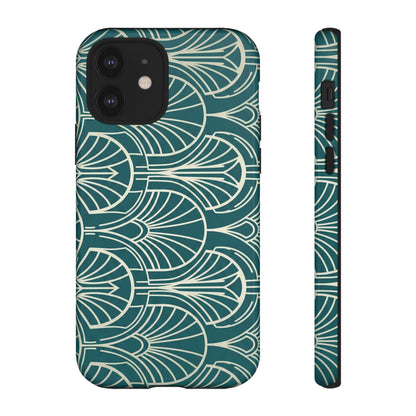 Art Deco Teal Pattern Tough Phone Case — Vintage Geometric Protective Case