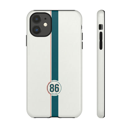 Racing Stripe Tough Phone Case — Retro White With '86 Circle Badge