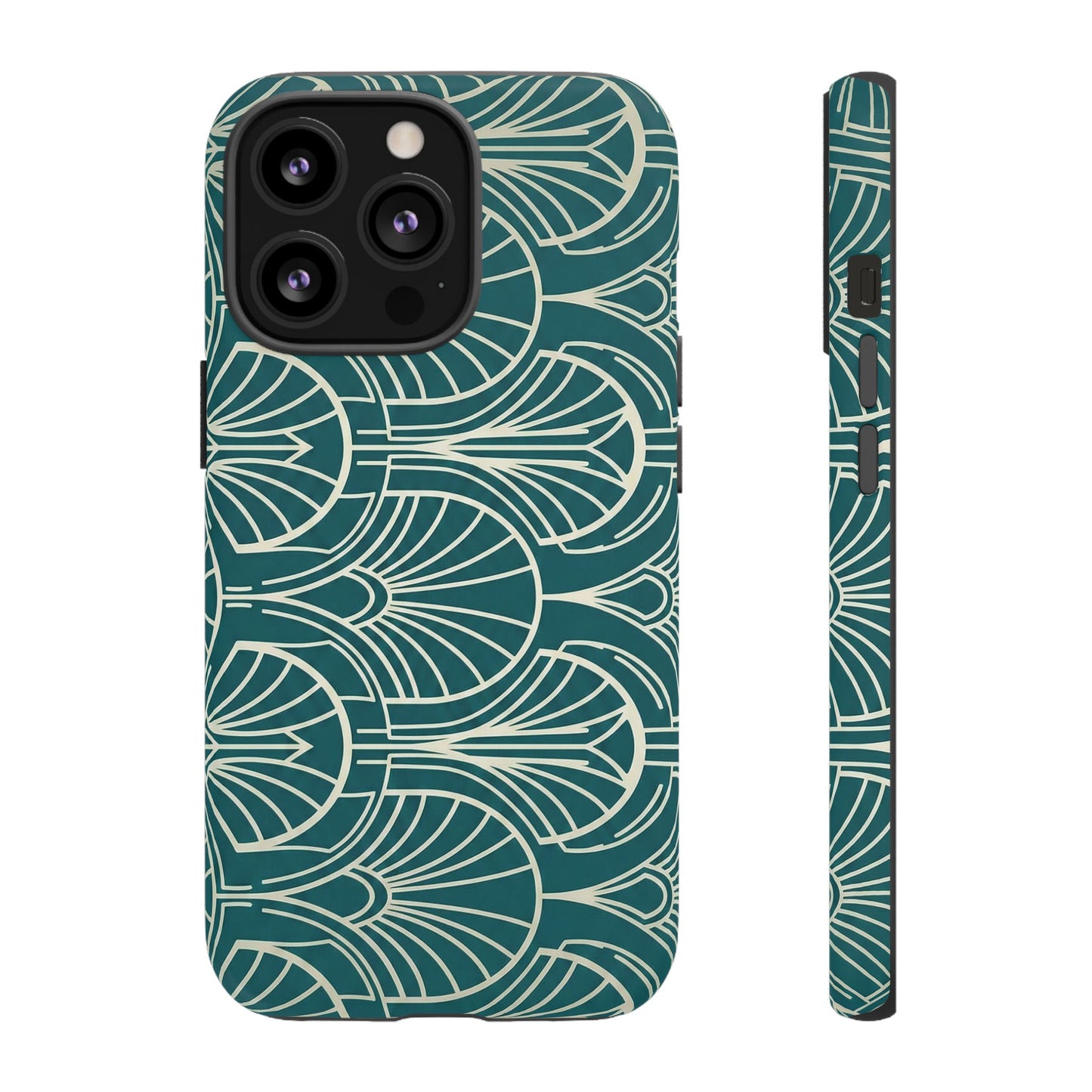 Art Deco Teal Pattern Tough Phone Case — Vintage Geometric Protective Case