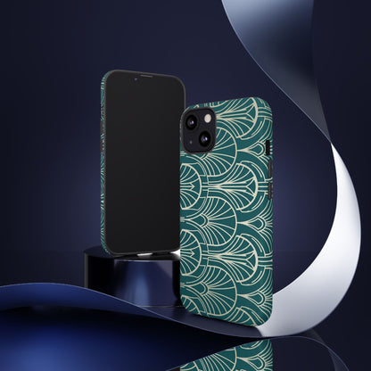 Art Deco Teal Pattern Tough Phone Case — Vintage Geometric Protective Case