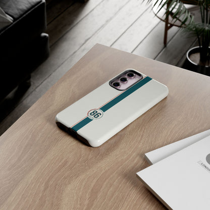 Racing Stripe Tough Phone Case — Retro White With '86 Circle Badge