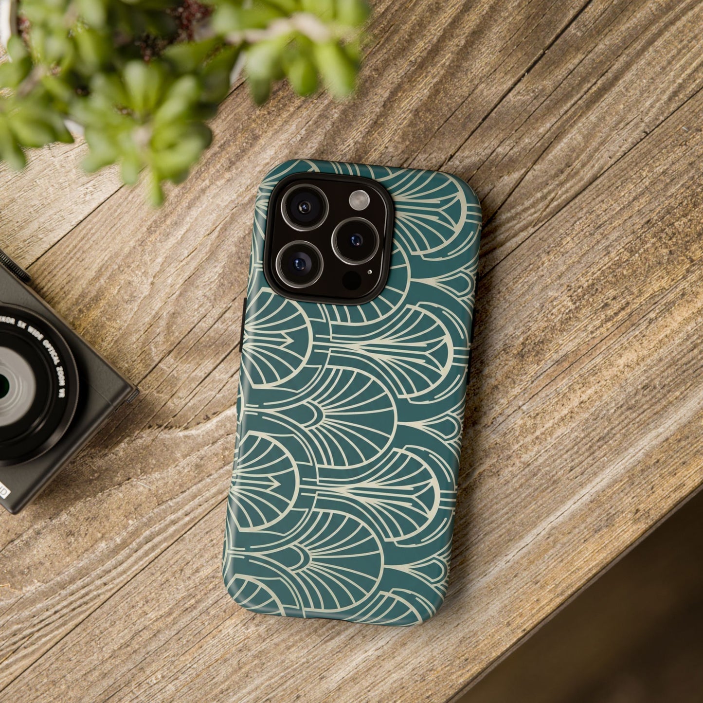 Art Deco Teal Pattern Tough Phone Case — Vintage Geometric Protective Case