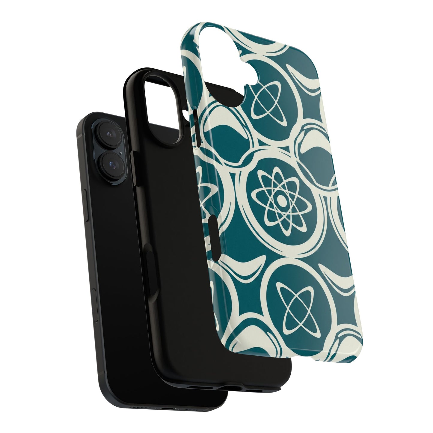 Teal Retro Atomic Pattern Tough Phone Case - Mid-Century Science Design