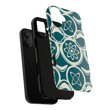 Teal Retro Atomic Pattern Tough Phone Case - Mid-Century Science Design