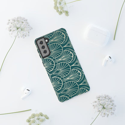 Teal Art Deco Pattern Tough Phone Case — Retro Geometric Protection