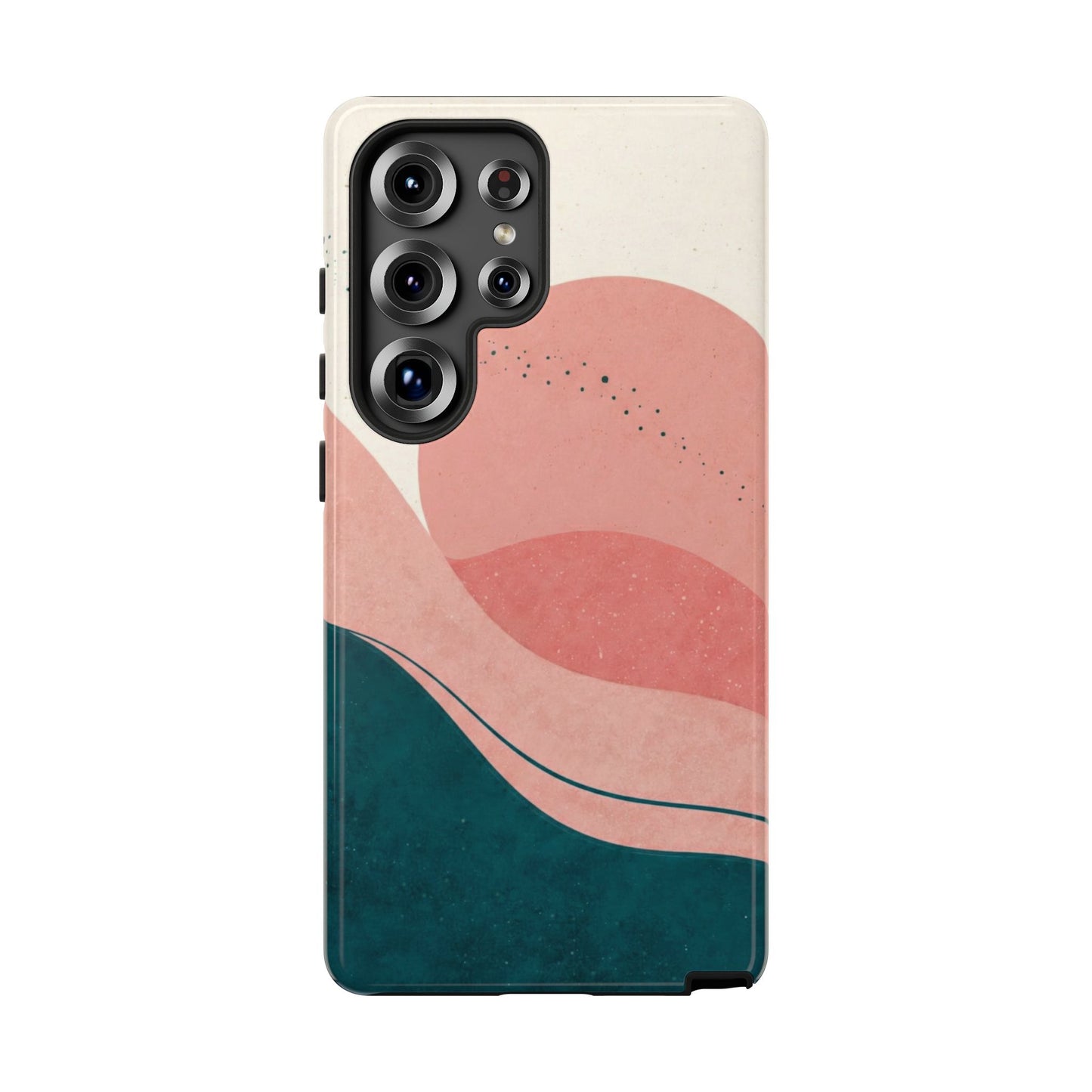 Abstract Sunset Waves Tough Phone Case — Pink & Teal Protective Cover