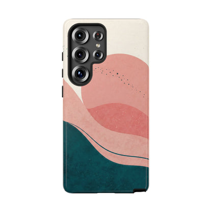 Abstract Sunset Waves Tough Phone Case — Pink & Teal Protective Cover