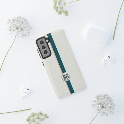 Racing Stripe Tough Phone Case — Retro White With '86 Circle Badge