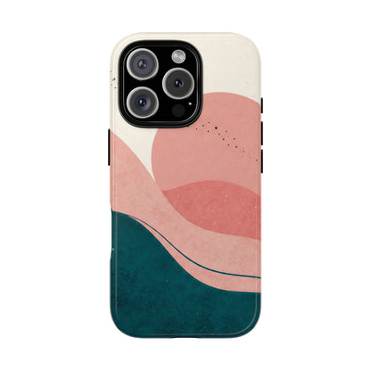 Abstract Sunset Phone Case — Pink & Teal Wave Tough Case