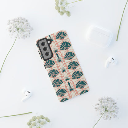 Art Deco Fan Pattern Tough Phone Case — Teal & Blush Retro Protection