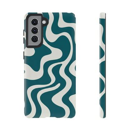 Abstract Teal Swirl Phone Case — Retro Wavy Tough Case