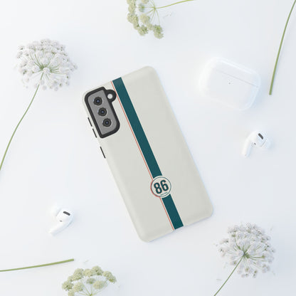 Racing Stripe Tough Phone Case — Retro White With '86 Circle Badge