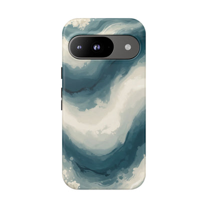 Ocean Wave Marble Phone Case — Teal & Ivory Abstract Tough Case