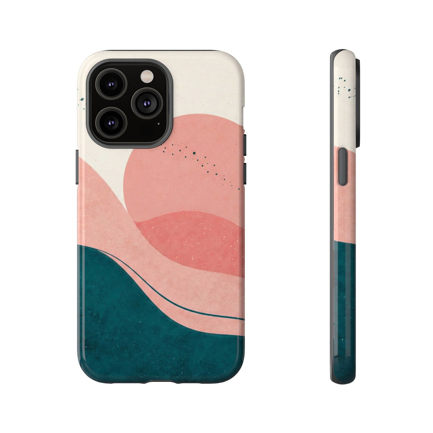 Abstract Sunset Phone Case — Pink & Teal Wave Tough Case