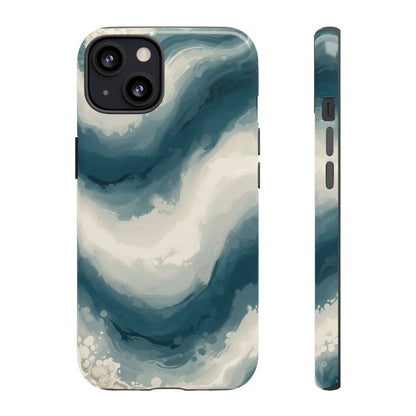 Ocean Wave Marble Phone Case — Teal & Ivory Abstract Tough Case