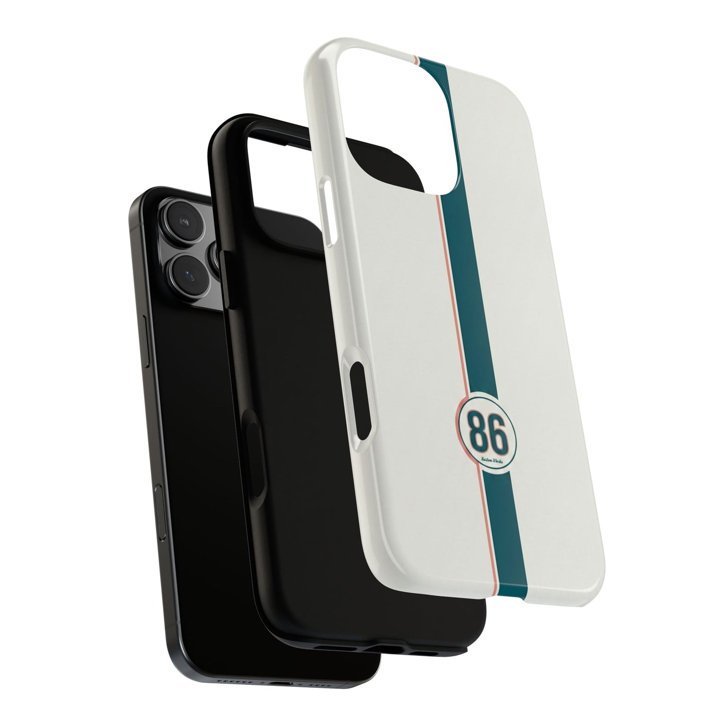 Racing Stripe Tough Phone Case — Retro White With '86 Circle Badge