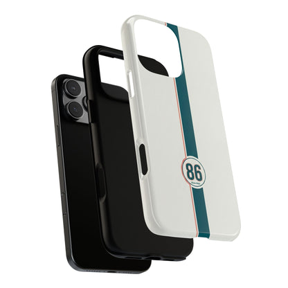 Racing Stripe Tough Phone Case — Retro White With '86 Circle Badge
