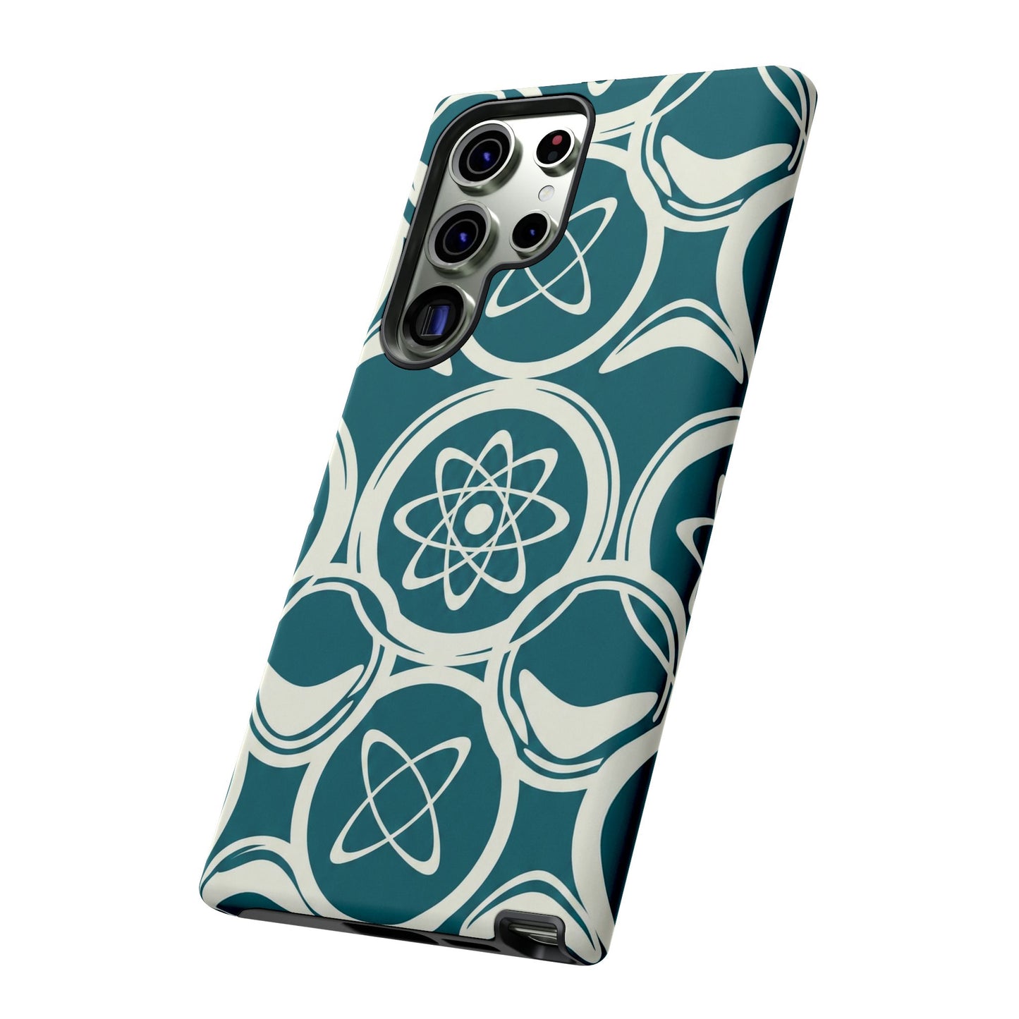 Atomic Geo Tough Phone Case — Teal Retro Science Pattern