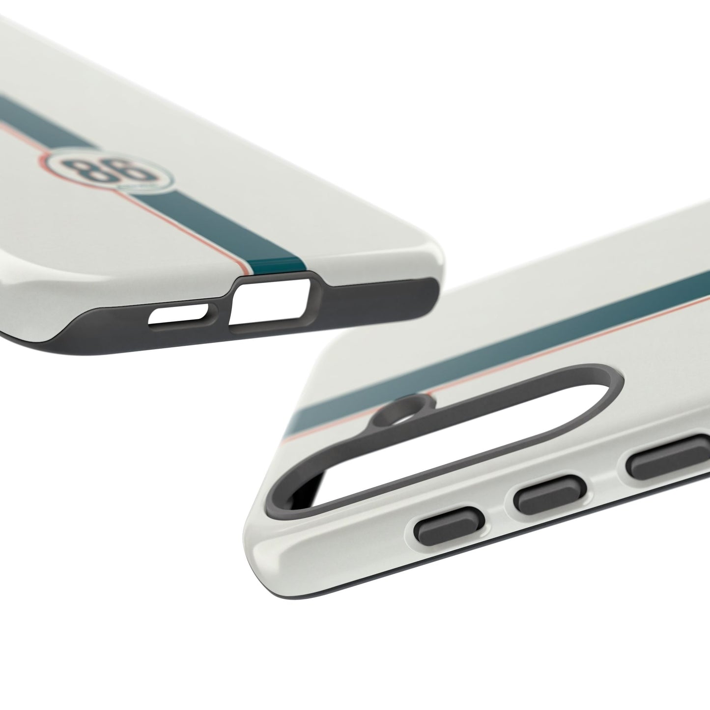 Racing Stripe Tough Phone Case — Retro White With '86 Circle Badge
