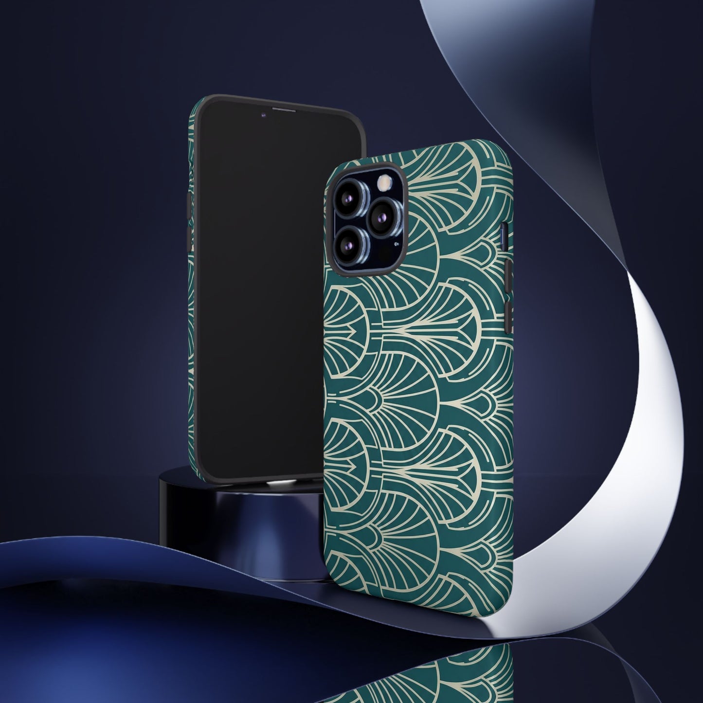 Art Deco Teal Pattern Tough Phone Case — Vintage Geometric Protective Case