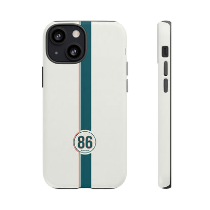 Racing Stripe Tough Phone Case — Retro White With '86 Circle Badge