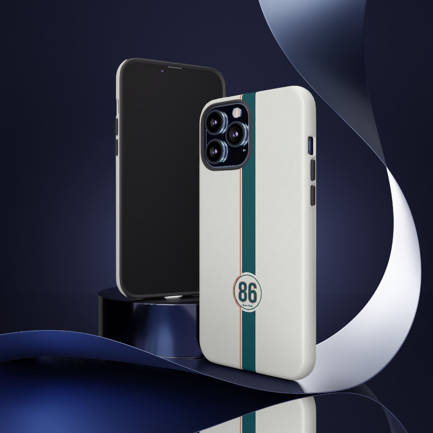 Racing Stripe Tough Phone Case — Retro White With '86 Circle Badge
