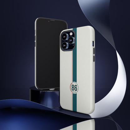 Racing Stripe Tough Phone Case — Retro White With '86 Circle Badge