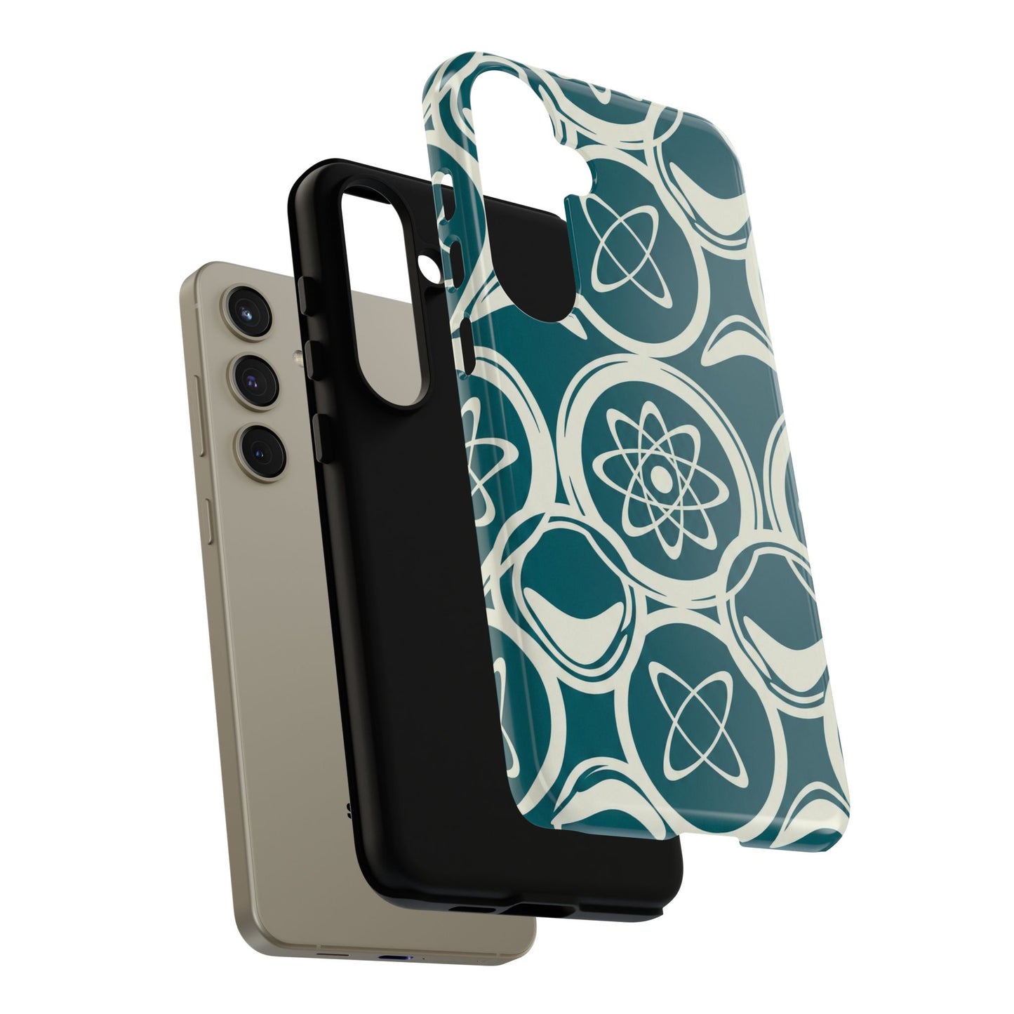 Atomic Geo Tough Phone Case — Teal Retro Science Pattern