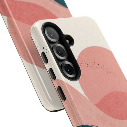 Abstract Sunset Waves Tough Phone Case — Pink & Teal Protective Cover