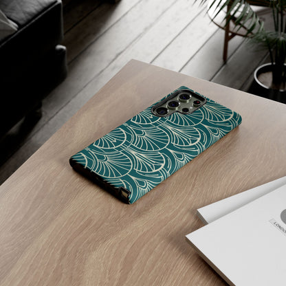 Teal Art Deco Pattern Tough Phone Case — Retro Geometric Protection