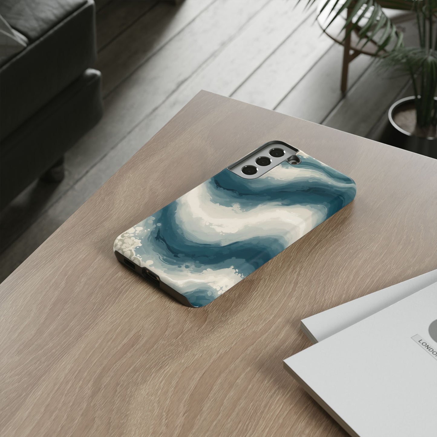 Ocean Wave Marble Phone Case — Teal & Ivory Abstract Tough Case