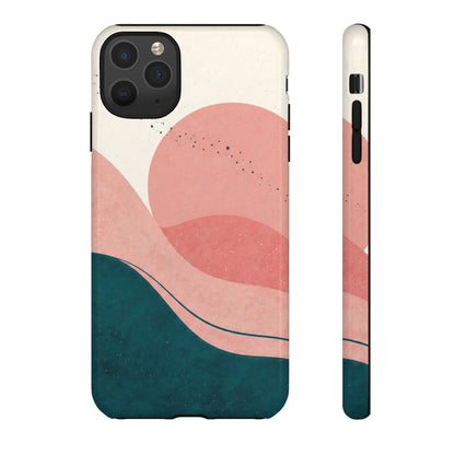 Abstract Sunset Phone Case — Pink & Teal Wave Tough Case