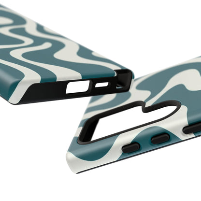 Abstract Teal Swirl Phone Case — Retro Wavy Tough Case