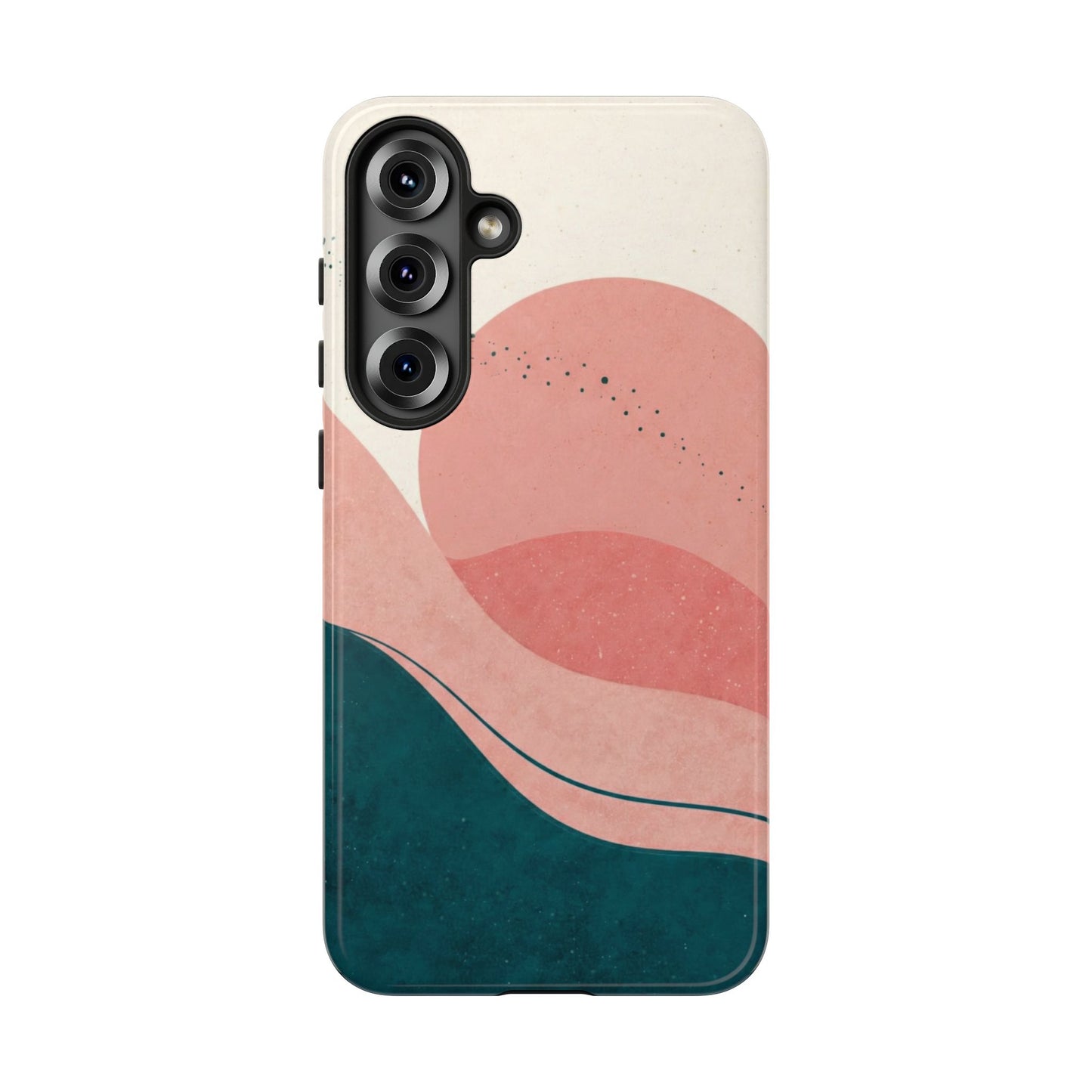 Abstract Sunset Waves Tough Phone Case — Pink & Teal Protective Cover