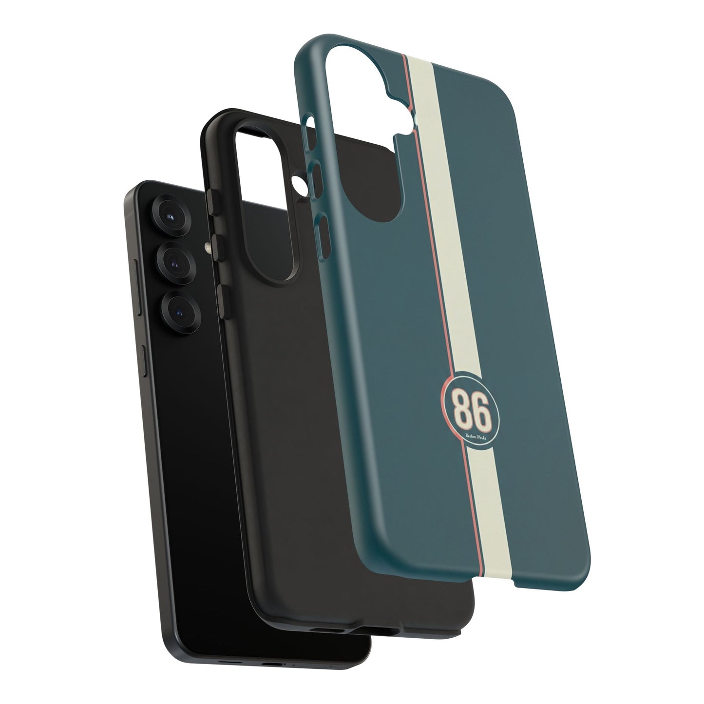 Racing Stripe Phone Case - Retro Teal with Number 86