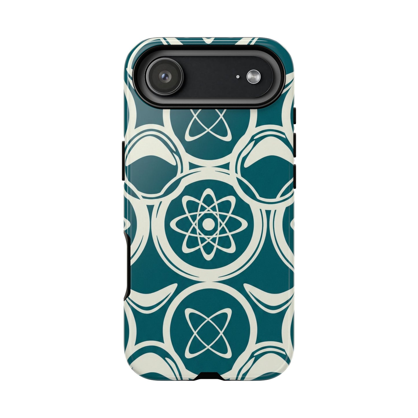 Teal Retro Atomic Pattern Tough Phone Case - Mid-Century Science Design