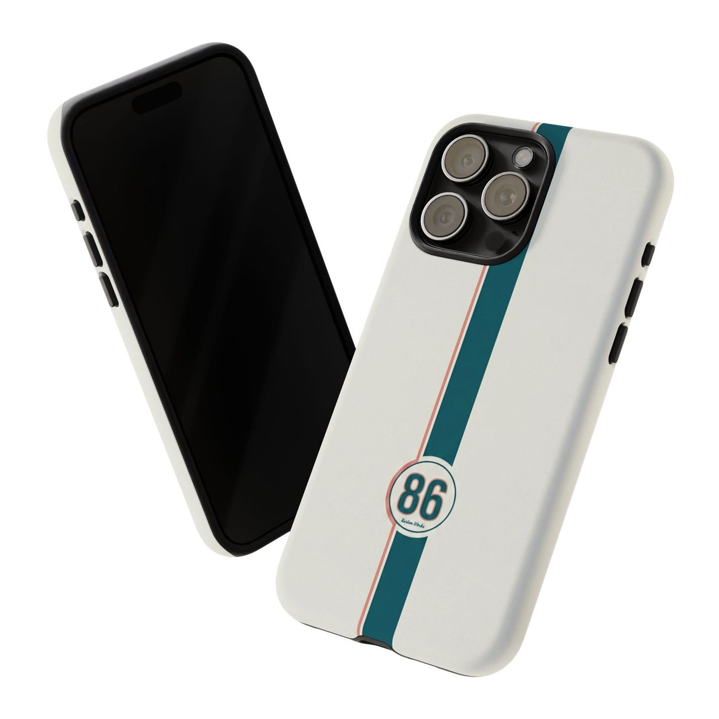 Racing Stripe Tough Phone Case — Retro White With '86 Circle Badge