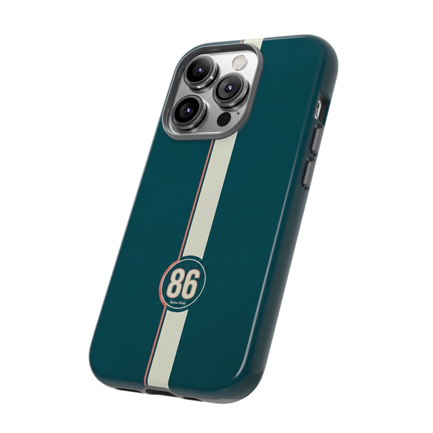 Racing Stripe Phone Case - Retro Teal with Number 86