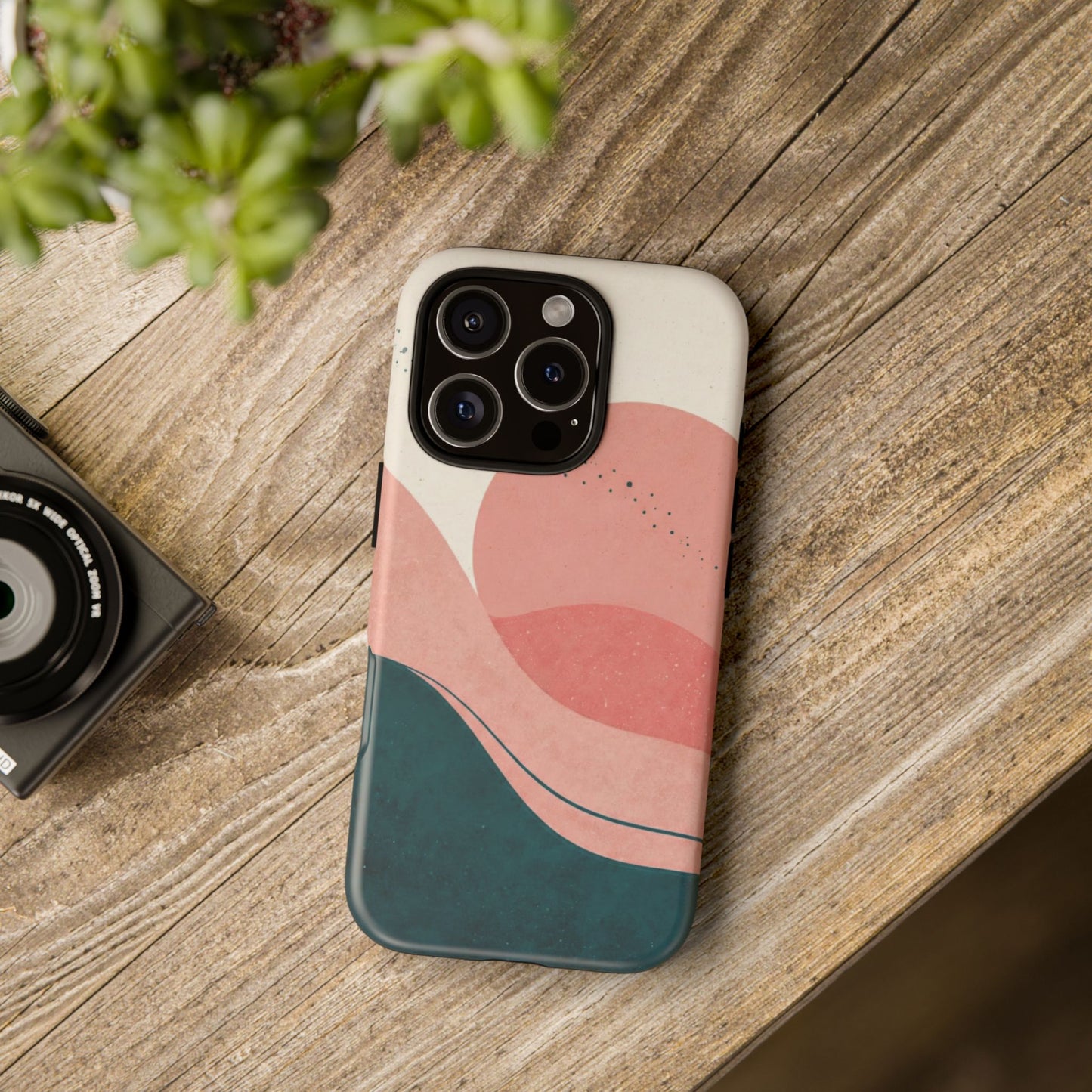 Abstract Sunset Phone Case — Pink & Teal Wave Tough Case