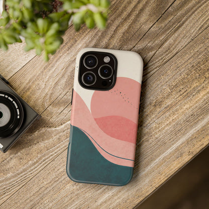 Abstract Sunset Phone Case — Pink & Teal Wave Tough Case