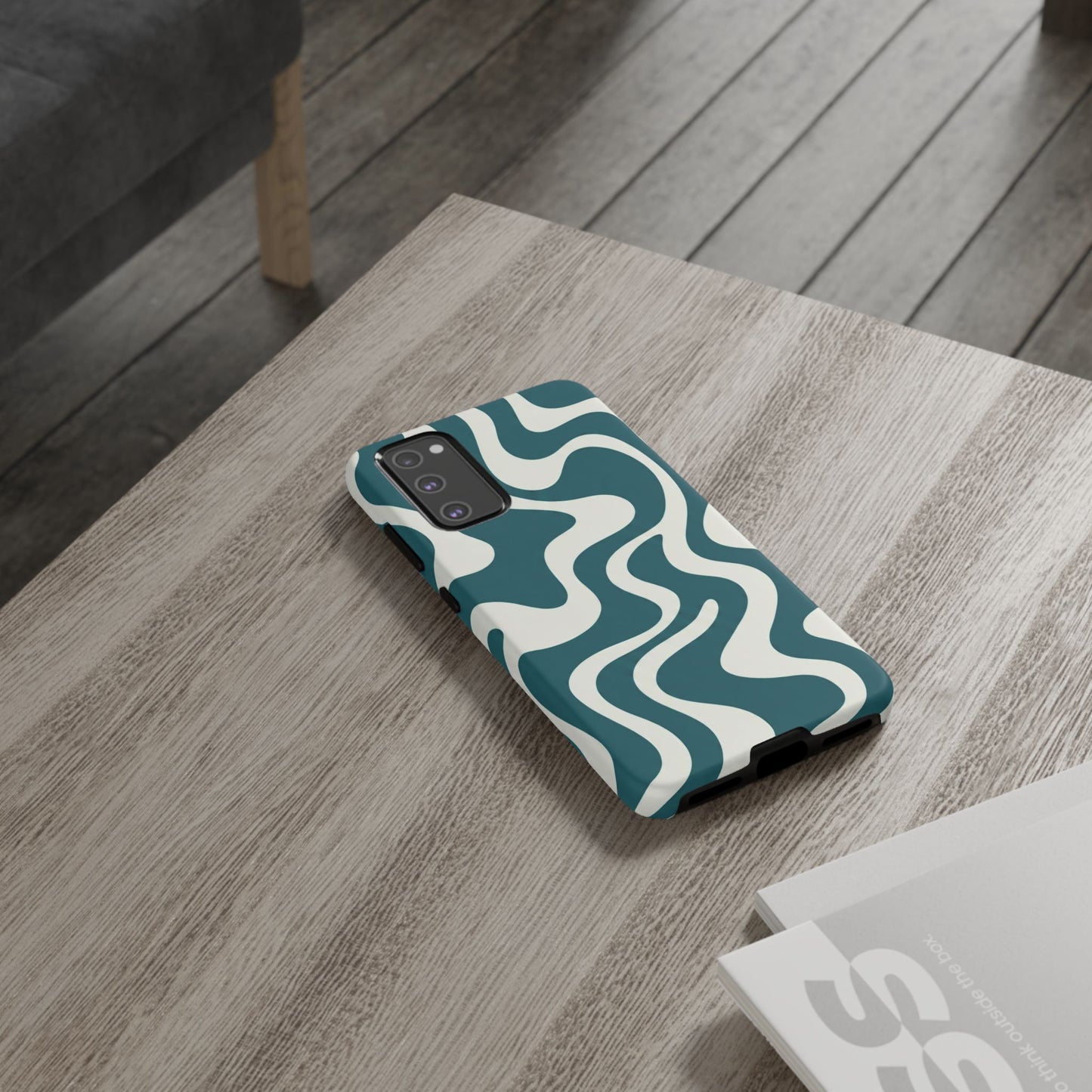 Abstract Teal Swirl Phone Case — Retro Wavy Tough Case
