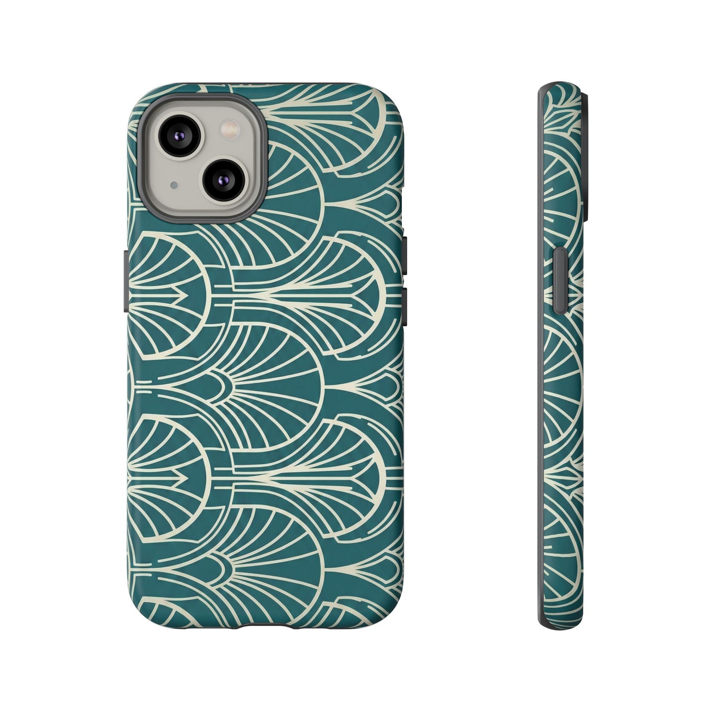 Art Deco Teal Pattern Tough Phone Case — Vintage Geometric Protective Case