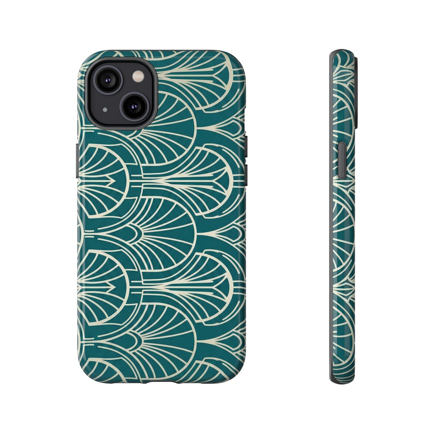 Art Deco Teal Pattern Tough Phone Case — Vintage Geometric Protective Case