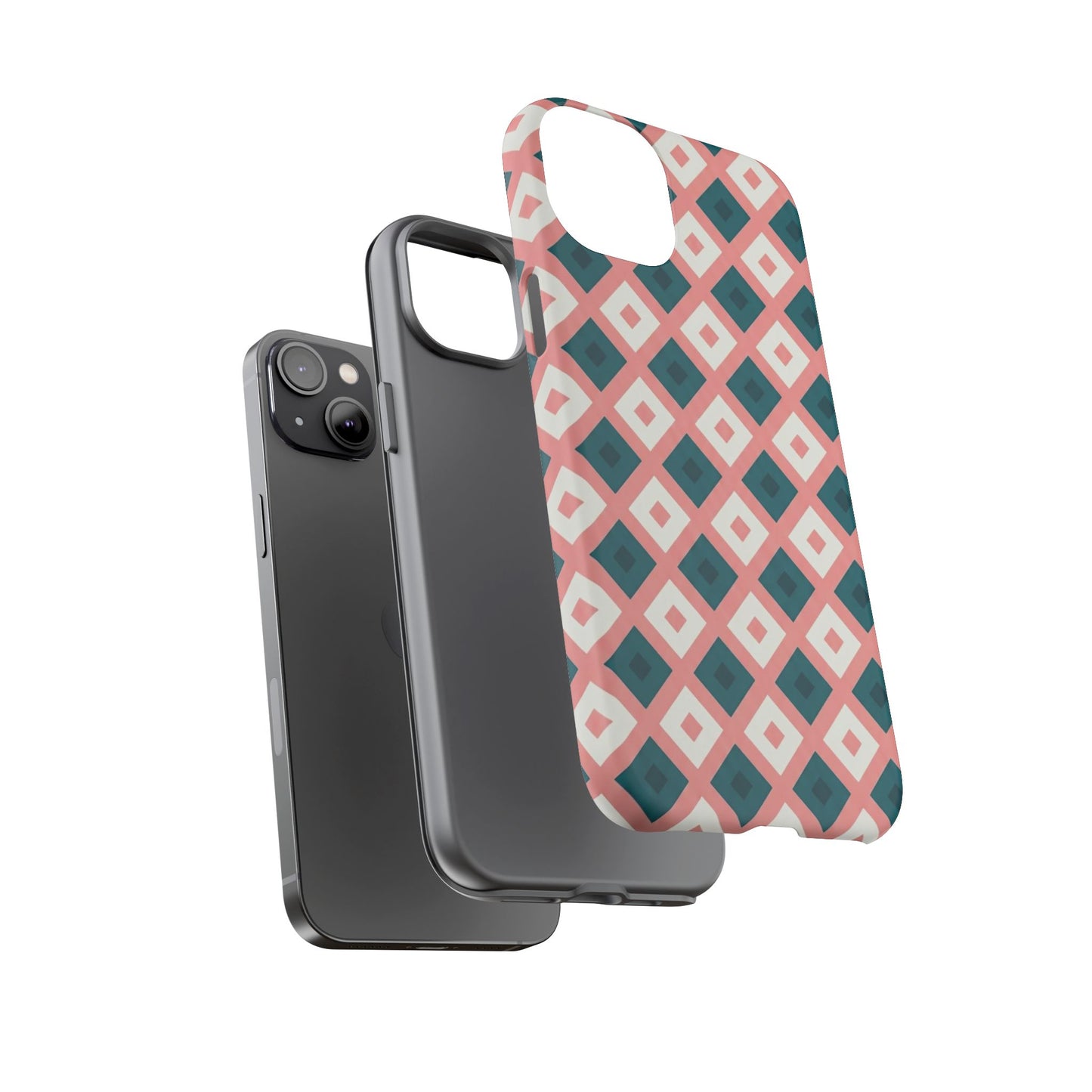 Geometric Diamond Pattern Tough Phone Case — Pink & Teal Protective Cover