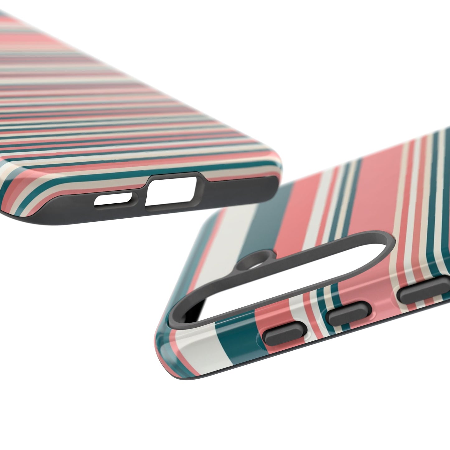 Striped Tough Phone Case — Coral, Teal & White Protective Cover