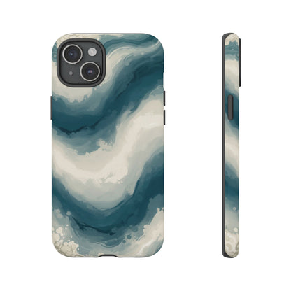 Ocean Wave Marble Phone Case — Teal & Ivory Abstract Tough Case