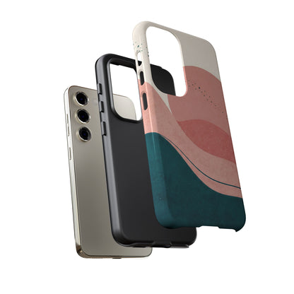 Abstract Sunset Waves Tough Phone Case — Pink & Teal Protective Cover