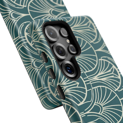 Teal Art Deco Pattern Tough Phone Case — Retro Geometric Protection
