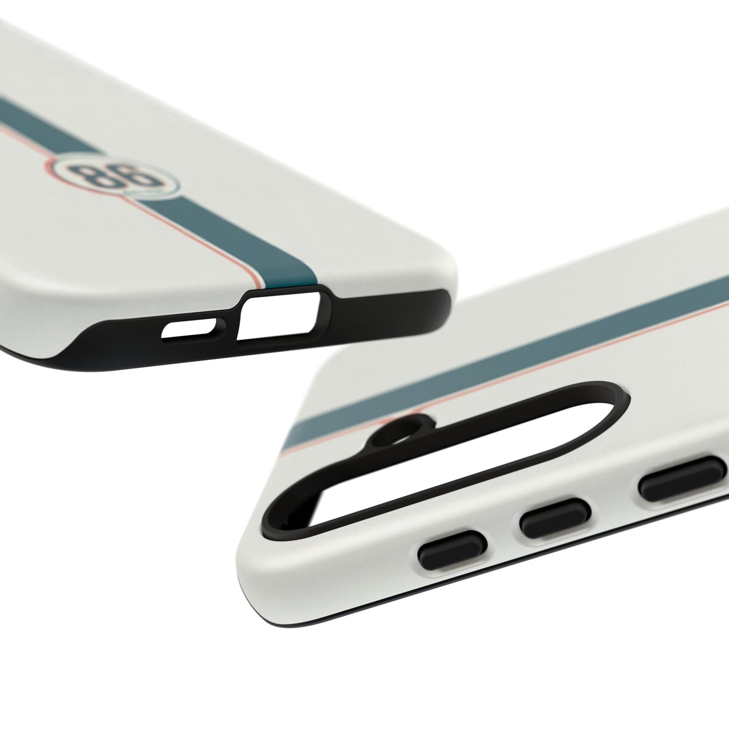 Racing Stripe Tough Phone Case — Retro White With '86 Circle Badge