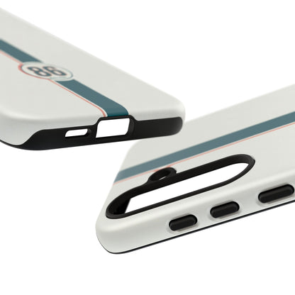 Racing Stripe Tough Phone Case — Retro White With '86 Circle Badge